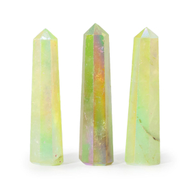 3x Edelsteen Obelisk Punt ca. 9 cm – Aurora Kristal Kwarts – Lichtgroen