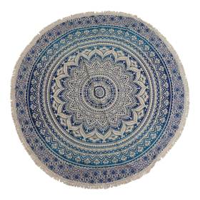 Kleine Mandala Ronde Katoenen Kunst (130cm) - Klassiek Blauw