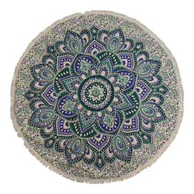 Kleine Mandala Ronde Katoenen Kunst (130cm) - Zeegroen & Blauw
