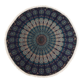 Kleine Mandala Ronde Katoenen Kunst (130cm) - Pauwenblauw