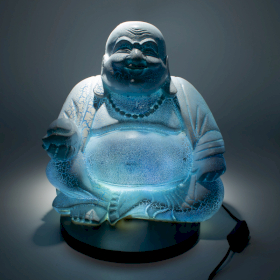 Lachende Boeddha Lamp Sky Blue - Ronde Standaard