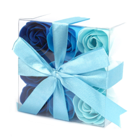 3x Set van 9 Zeep Rozen in Luxe Verpakking - Blauwe Bruiloft Rozen