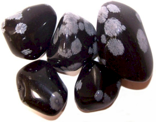24x Gepolijste Tuimel Stenen - Large - Obsidiaan Sneeuwvlok