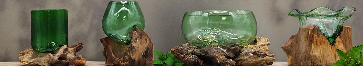 Gerecycleerd Bierflessen Glas op Hout